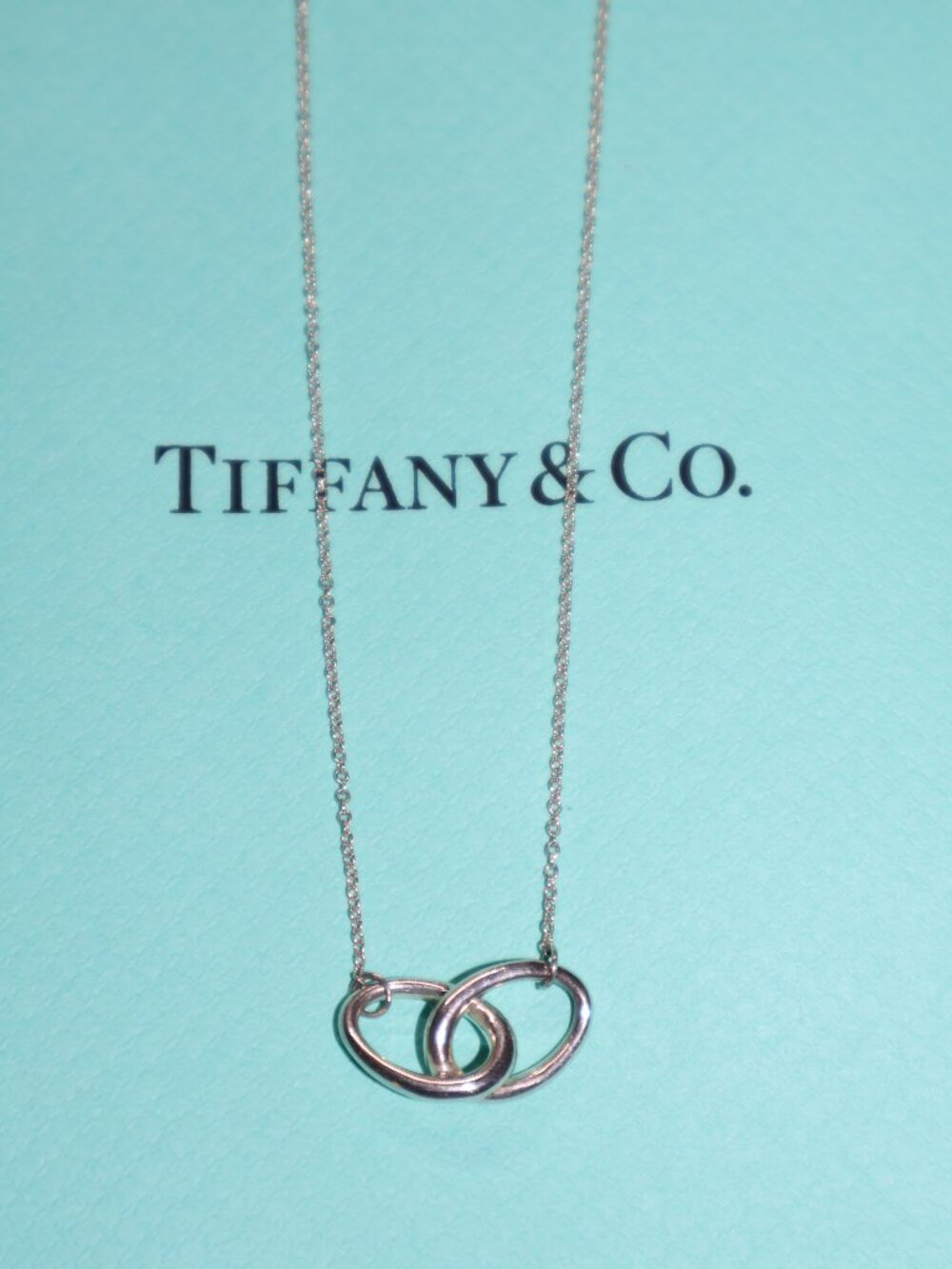 Authentic Tiffany & Co Double Loop Elsa Peretti Pendant on 16" Chain
